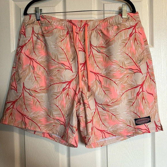 Vineyard Vines Chappy men’s tan and pink swim trunks size large - Picture 1 of 9
